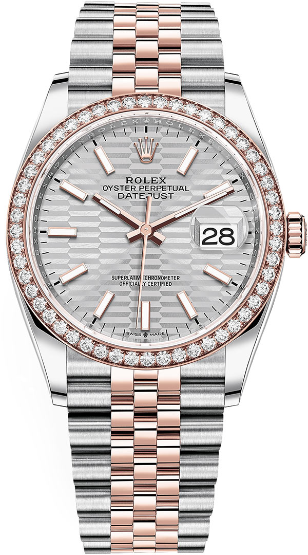 Datejust 36mm Stainless Steel and Rose Gold 126281RBR Silver Fluted Jubilee