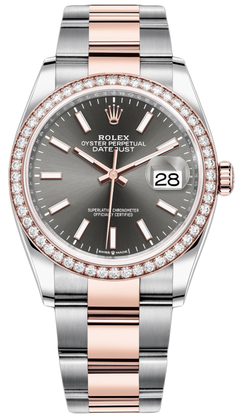 Datejust 36mm Stainless Steel and Rose Gold 126281RBR Dark Rhodium Index Oyster