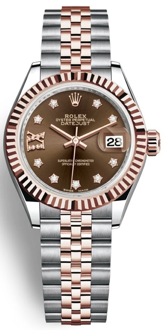 Lady Datejust 28mm Stainless Steel and Everose Gold 279171 Chocolate 17 Diamond Jubilee