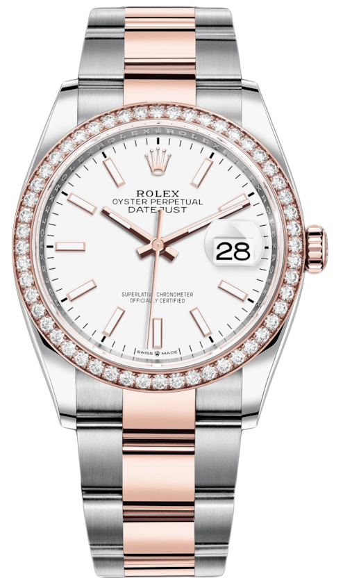 Datejust 36mm Stainless Steel and Rose Gold 126281RBR White Index Oyster