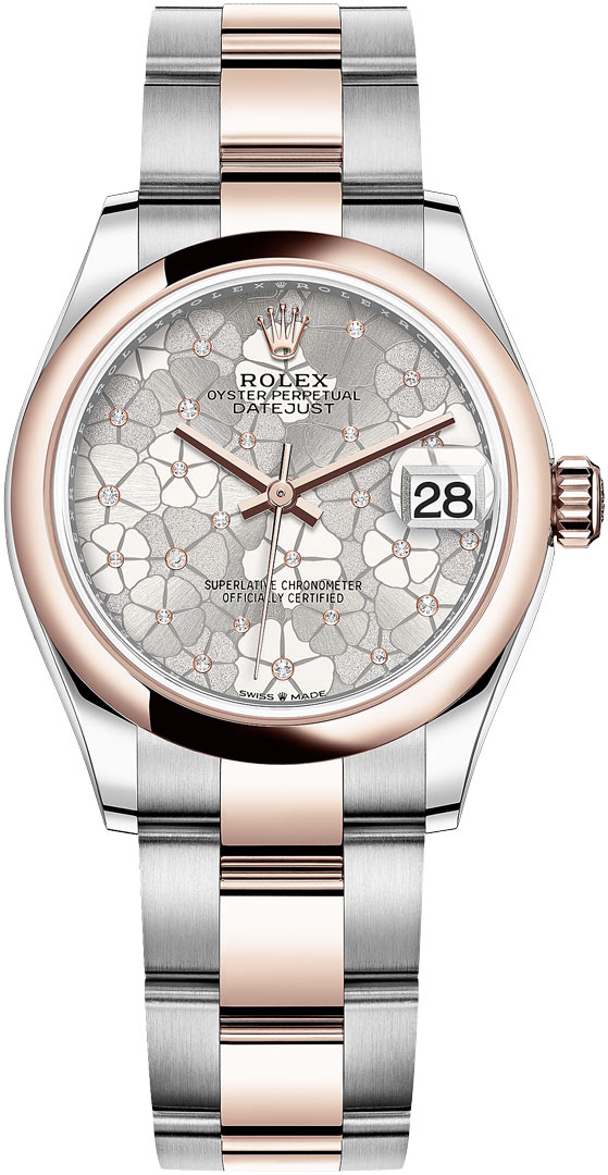 Datejust 31mm Stainless Steel and Rose Gold 278241 Silver Floral Oyster
