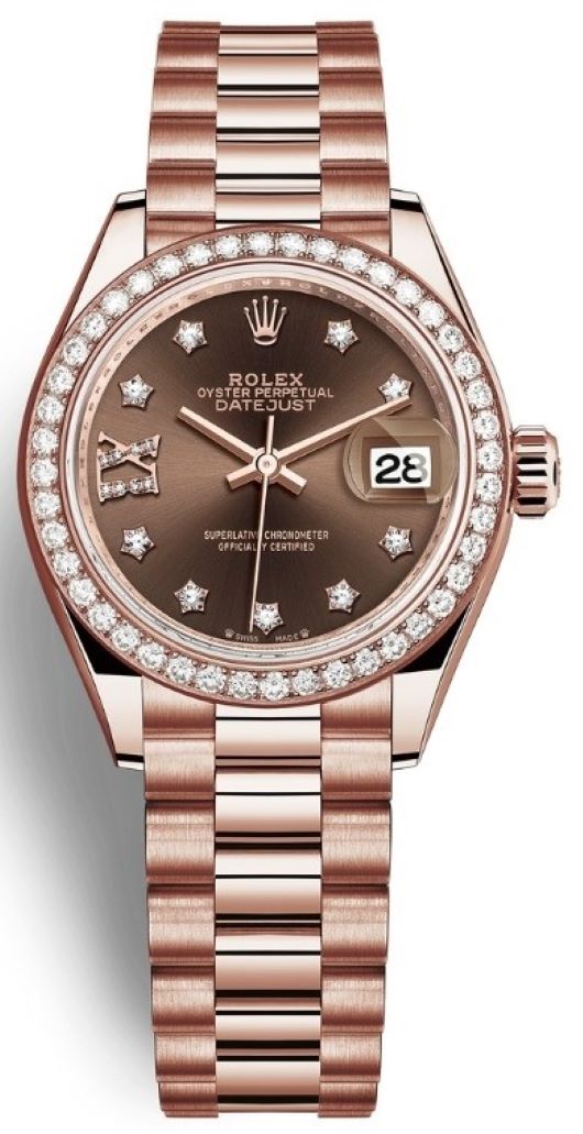 Lady Datejust 28mm Everose Gold 279135RBR Chocolate 17 Diamond President
