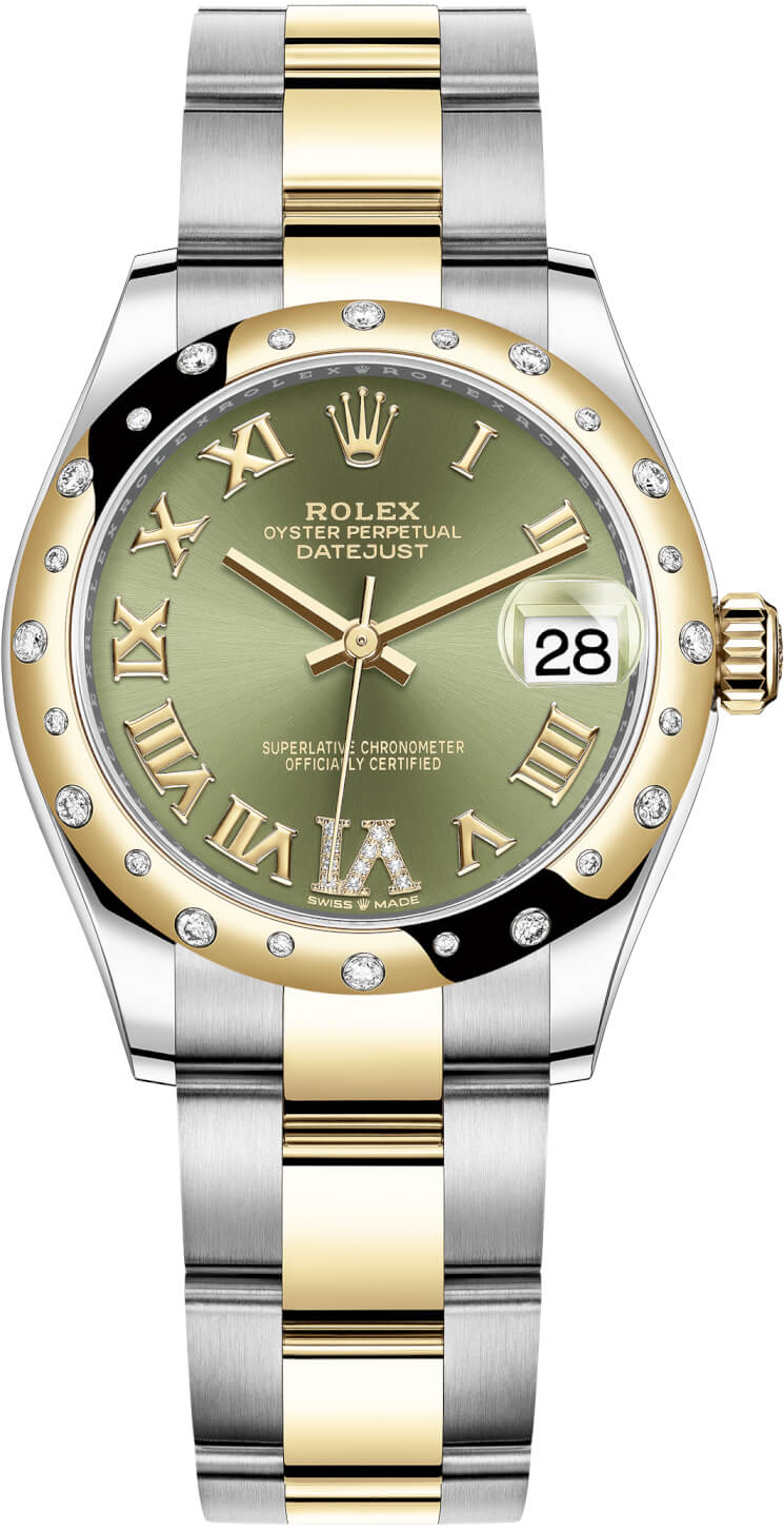 Datejust 31mm Stainless Steel and Yellow Gold 278343RBR Green VI Roman Oyster