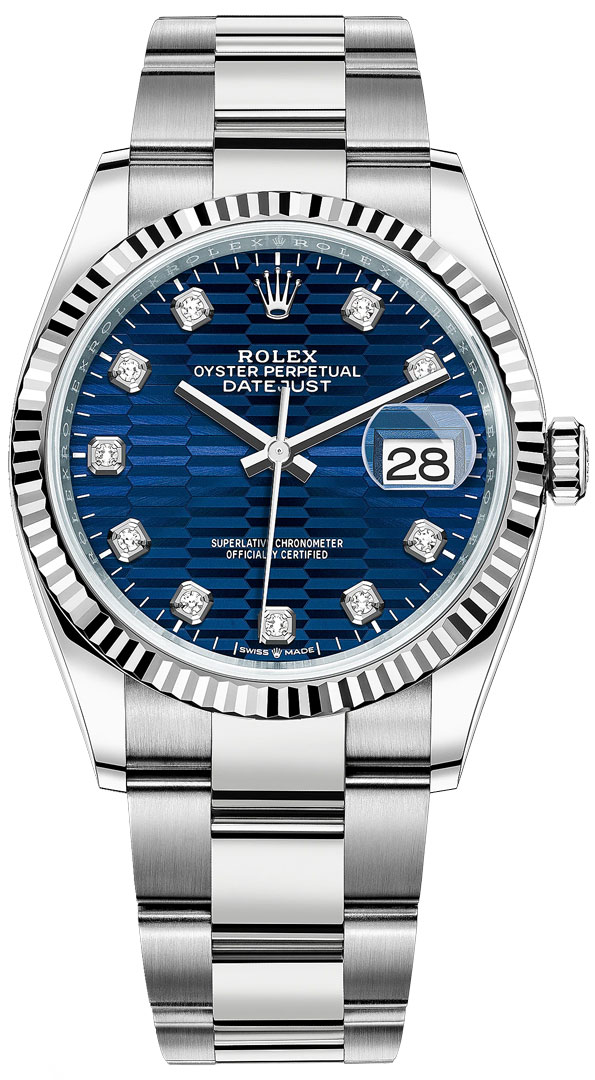 Datejust 36mm Stainless Steel 126234 Bright Blue Fluted Diamond Oyster