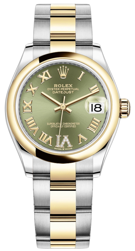 Datejust 31mm Stainless Steel and Yellow Gold 278243 Green VI Roman Oyster