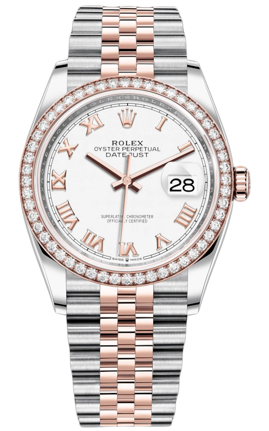 Datejust 36mm Stainless Steel and Rose Gold 126281RBR White Roman Jubilee
