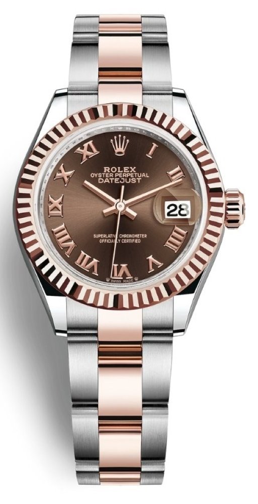 Lady Datejust 28mm Stainless Steel and Everose Gold 279171 Chocolate Roman Oyster