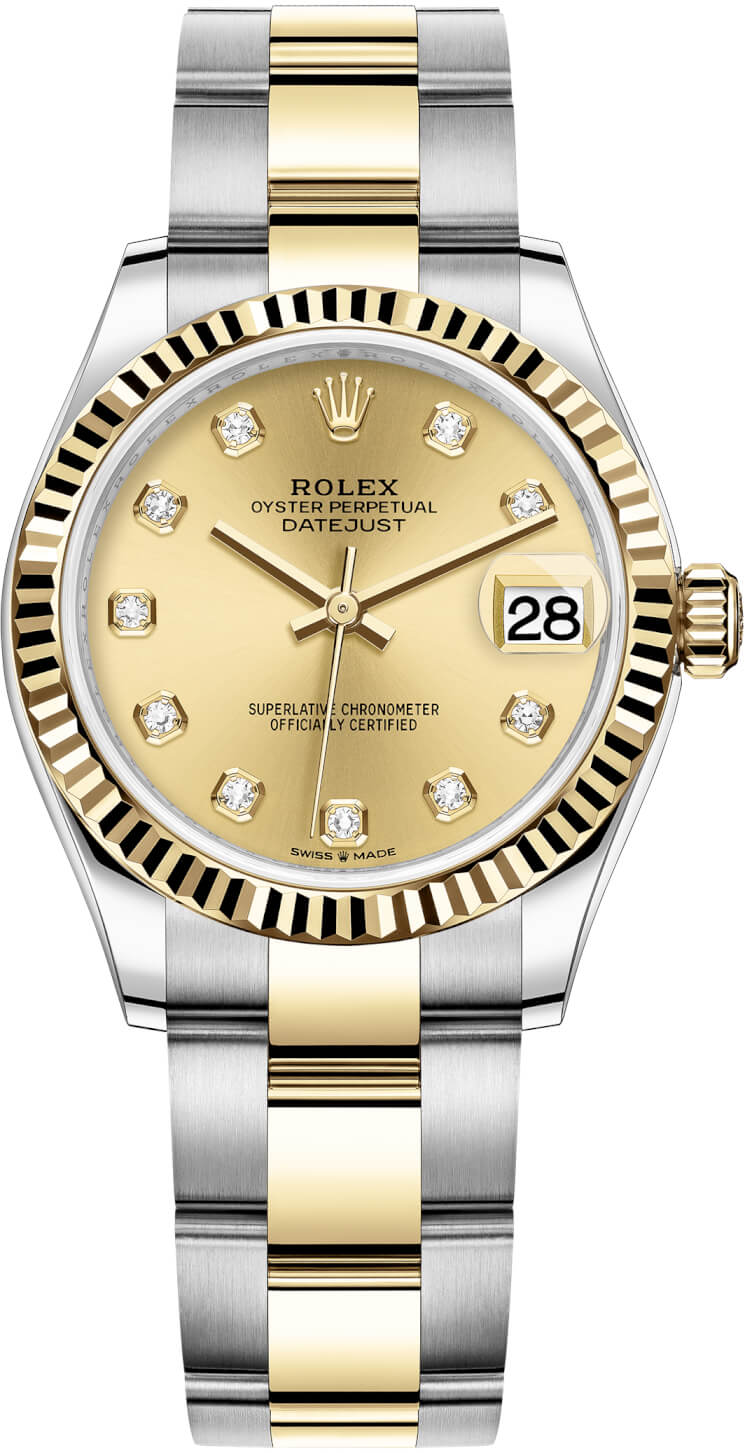Datejust 31mm Stainless Steel and Yellow Gold 278273 Champagne Diamond Oyster