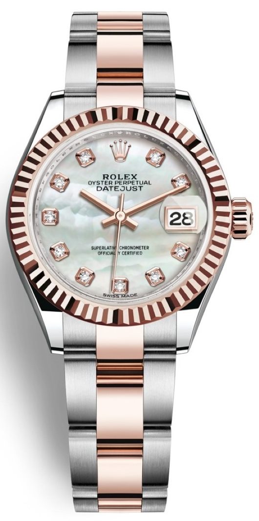 Lady Datejust 28mm Stainless Steel and Everose Gold 279171 MOP Diamond Oyster