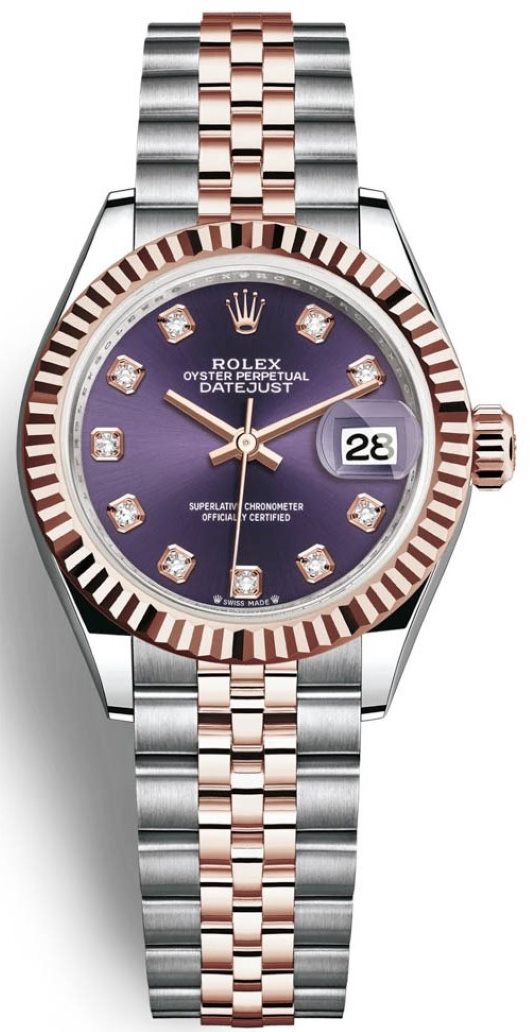 Lady Datejust 28mm Stainless Steel and Everose Gold 279171 Aubergine Diamond Jubilee