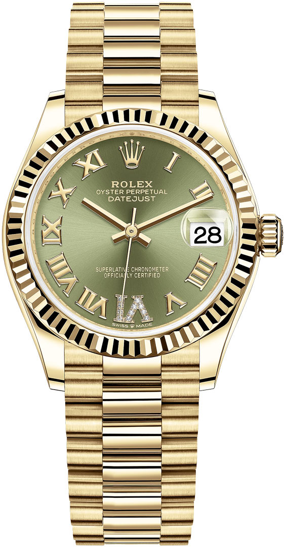Datejust 31mm Yellow Gold 278278 Olive Green Roman VI President