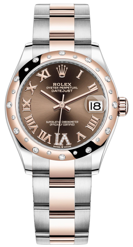 Datejust 31mm Stainless Steel and Rose Gold 278341RBR Chocolate VI Roman Oyster