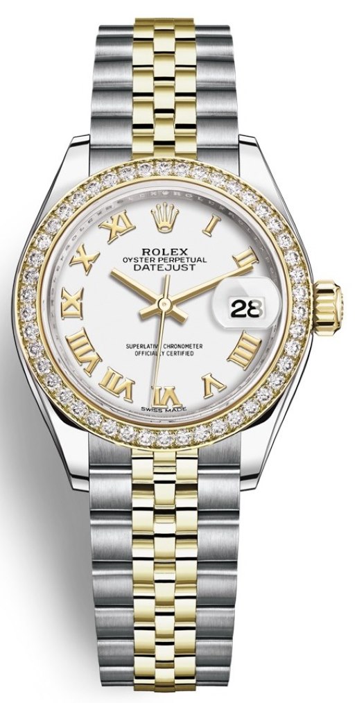 Lady Datejust 28mm Stainless Steel and Yellow Gold 279383RBR White Roman Jubilee