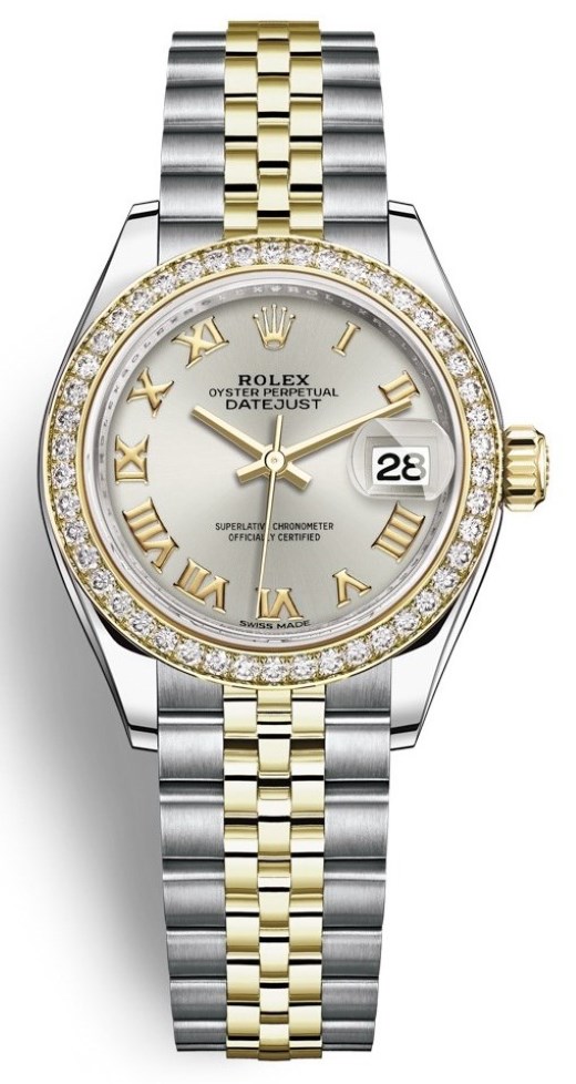 Lady Datejust 28mm Stainless Steel and Yellow Gold 279383RBR Silver Roman Jubilee