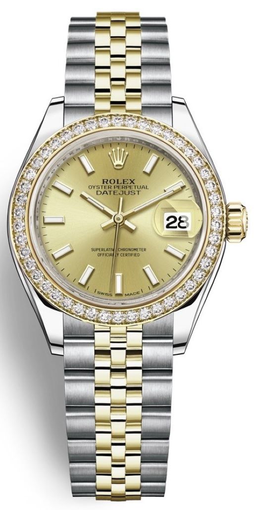 Lady Datejust 28mm Stainless Steel and Yellow Gold 279383RBR Champagne Index Jubilee
