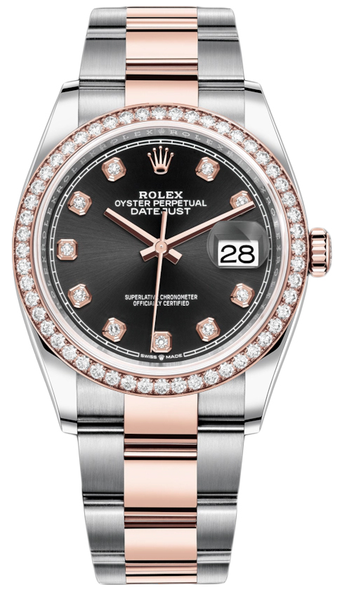 Datejust 36mm Stainless Steel and Rose Gold 126281RBR Black Diamond Oyster