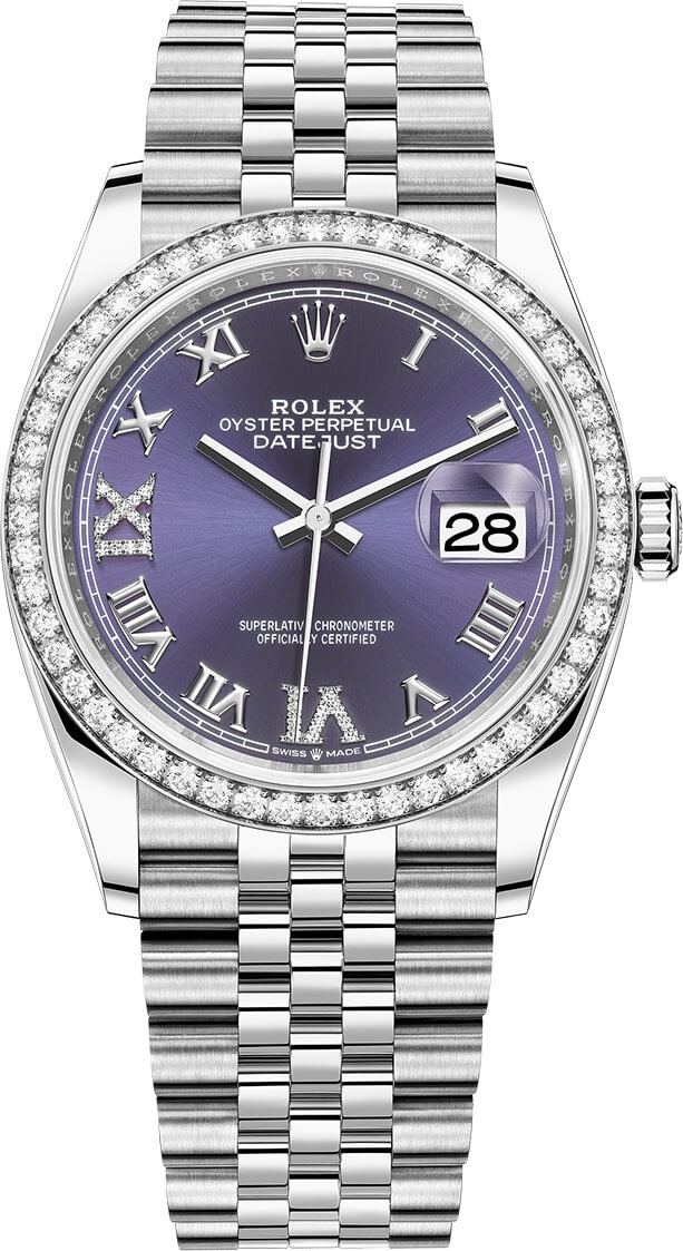 Datejust 36mm Stainless Steel 126284RBR Aubergine Roman VI IX Jubilee