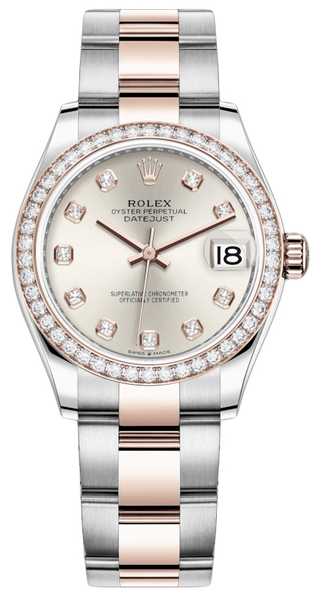 Rolex Datejust 31mm Stainless Steel and Rose Gold 278381rbr Silver Diamond Oyster
