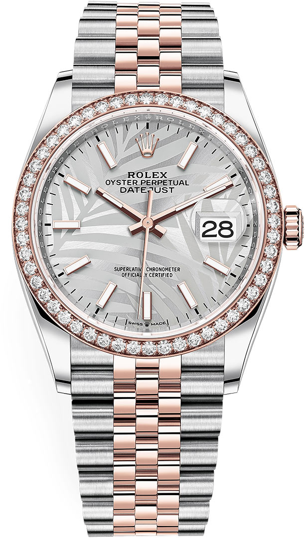 Datejust 36mm Stainless Steel and Rose Gold 126281RBR Silver Palm Diamond Jubilee