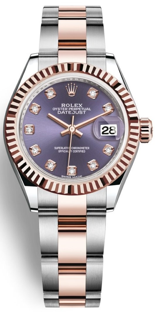 Lady Datejust 28mm Stainless Steel and Everose Gold 279171 Aubergine Diamond Oyster