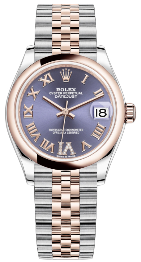 Datejust 31mm Stainless Steel and Rose Gold 278241 Aubergine Roman VI Jubilee