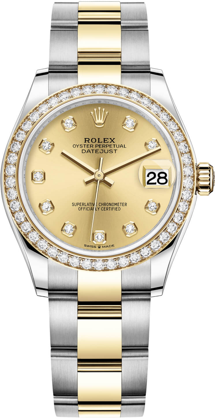 Datejust 31mm Stainless Steel and Yellow Gold 278383RBR Champagne Diamond Oyster