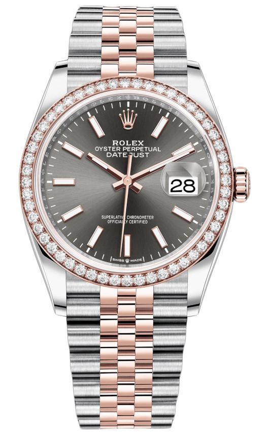 Datejust 36mm Stainless Steel and Rose Gold 126281RBR Dark Rhodium Index Jubilee