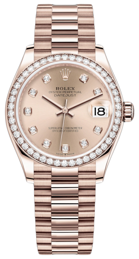 Datejust 31mm Everose Gold 278285RBR Gold Diamond President