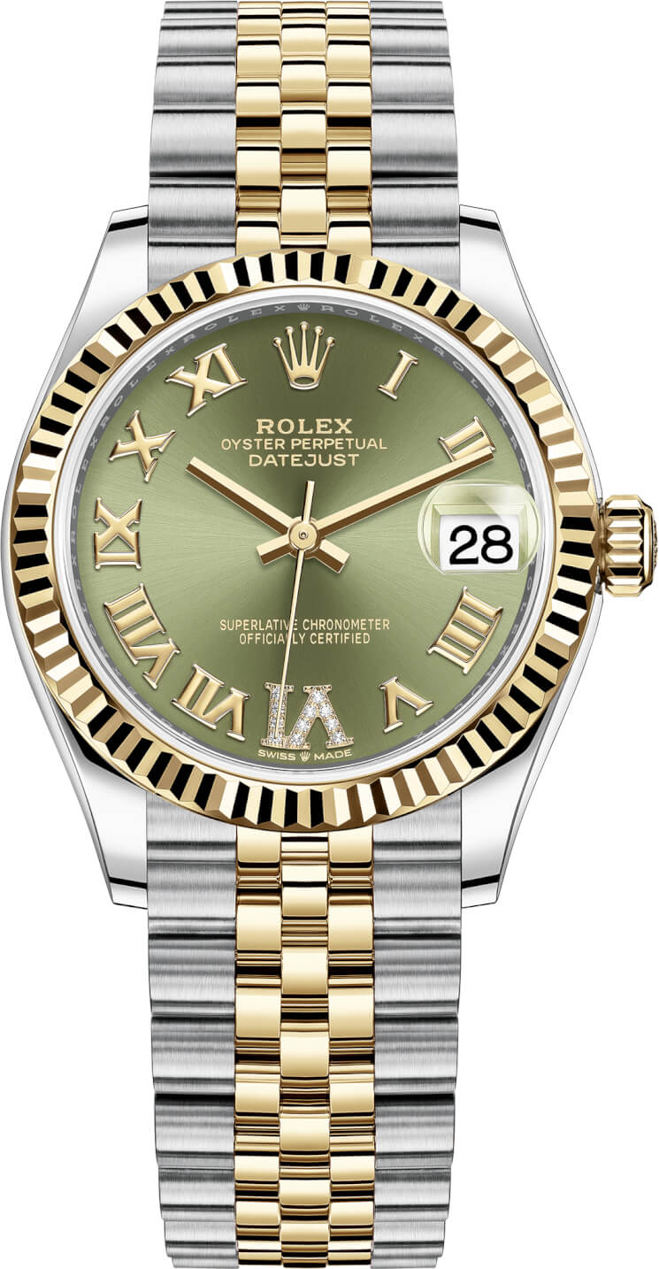 Datejust 31mm Stainless Steel and Yellow Gold 278273 Green VI Roman Jubilee